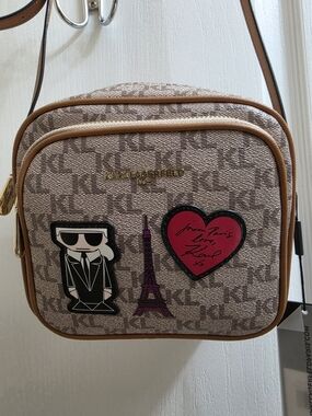 Karl Lagerfeld Almond/Neutral Eiffel Tower Crossbody $178